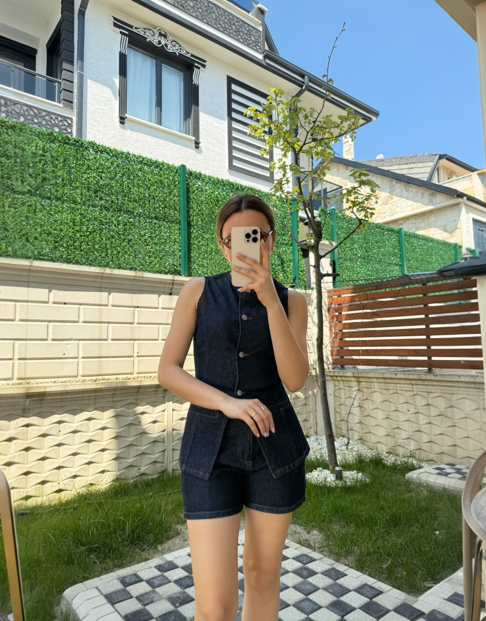 Premium Denim Yelek -  Şort Takım
