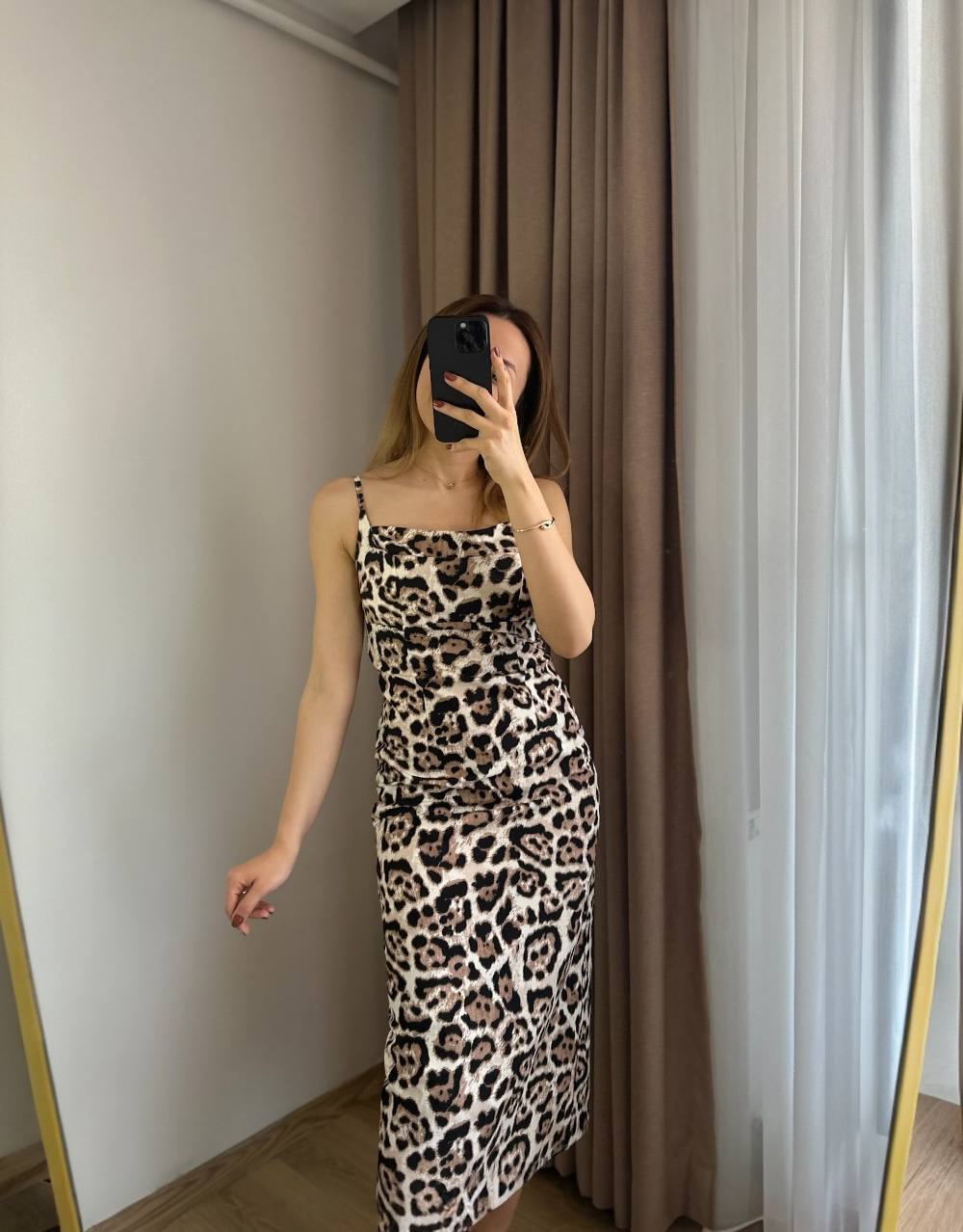 Leopar Desenli Midi Elbise