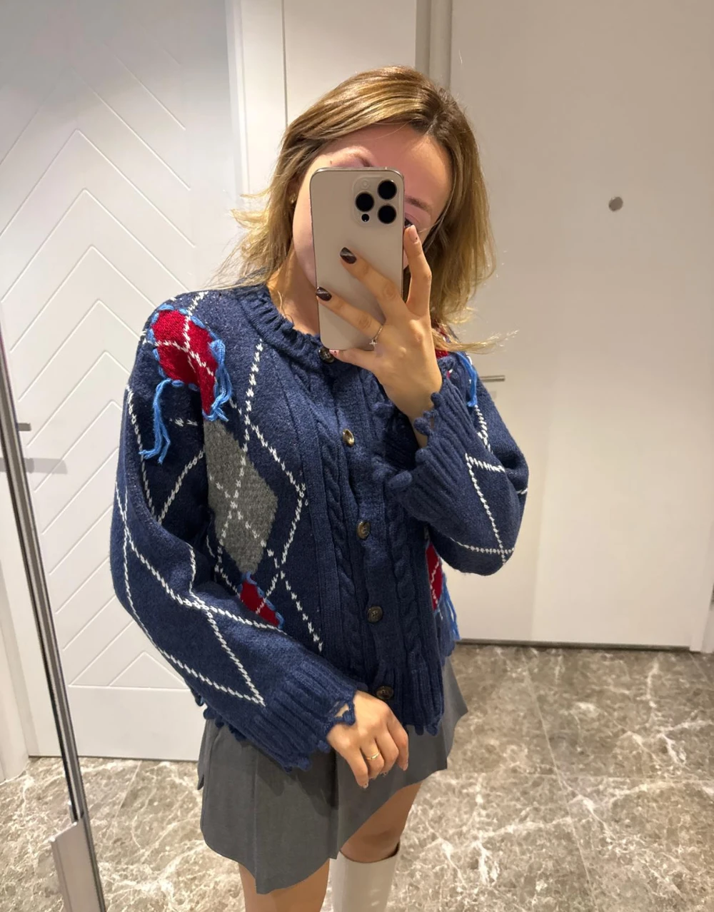 Baklava Desenli Lacivert Hırka